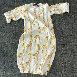 Milkbarn Cream Baby Gown with Yellow Giraffe Print